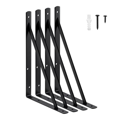 HOME MASTER HARDWARE 16x10 Inch Heavy Duty Shelf Brackets, Black 4 Pack - color: Black, size: 16 inch x 10 inch-4pcs