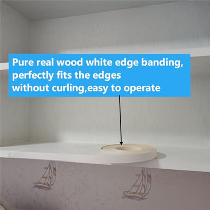 White Edge Banding Roll,2 inch x50ft Plywood Pre-glued Iron On Wood Veneer Tape,Not Melamine PVC Edgebanding Strip, Backed with Hot Melt,Flexible Veneer Edging Trim for Furniture Shelves MDF Repair