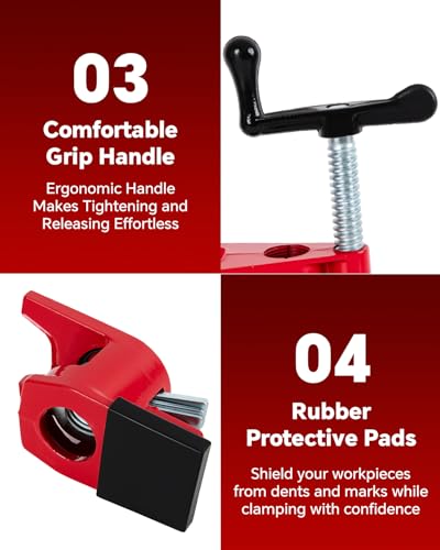 ATPEAM 3/4'' Wood Gluing Pipe Clamp Set with Protective Pads - color: Red
