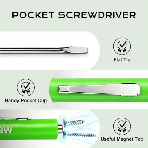 12 Pcs Green Pocket Screwdriver Magnetic Mini Slotted Flathead - color: Green
