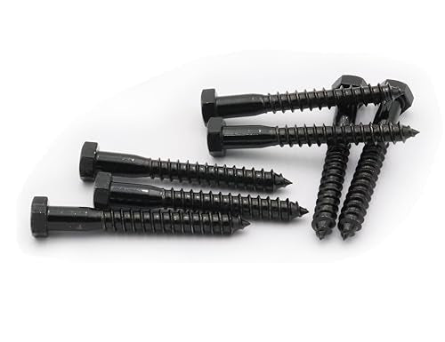 LBY 7pcs Lag Screws, 3/8" x 3" Hex Head Lag Screws Bolts (with Washers), Heavy-Duty Wood Screws for Decking & Structural Fastening, 304 Stainless Steel, (Black) - size: 3/8" x 3"