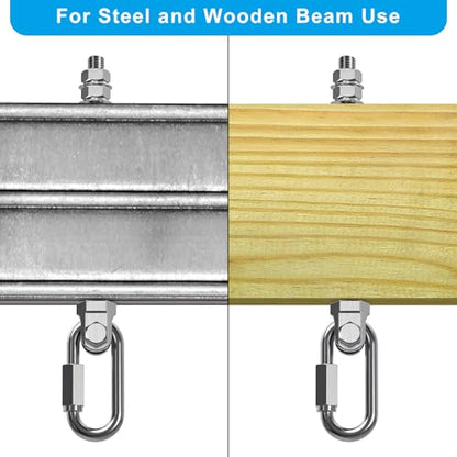 Dolibest Heavy Duty Swing Hanger, 304 Stainless Steel Swing Bolts w/Quick-Connect Carabiner, Swing Hook w/Dual-Screw Locking for Hammock, Yoga Swing, Porch Swing for Wood/Metal Beam-(M10X7'')-1500LB - color: M10X7''-4PCS