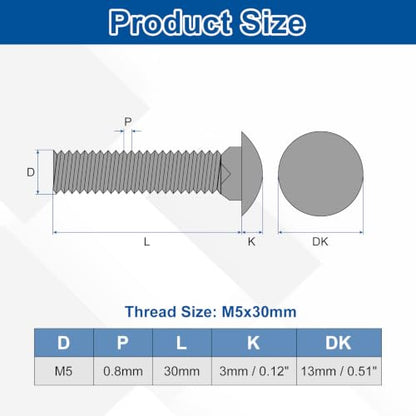 uxcell 30Pcs Carriage Bolts, M5 x 30mm Stainless Steel 18-8 (304) - color: Black, size: M5 x 30mm