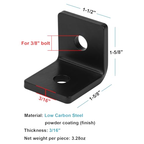 10 PCS 1-1/2" Heavy Duty L Angle Bracket, Black Rafter Clips, 3/16" Thick (Pack of 2) - size: 1-1/2" x 1-5/8" (Pack of 2)