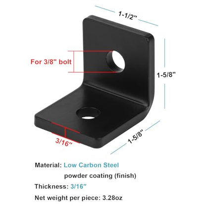 10 PCS 1-1/2" Heavy Duty L Angle Bracket, Black Rafter Clips, 3/16" Thick (Pack of 2) - size: 1-1/2" x 1-5/8" (Pack of 2)