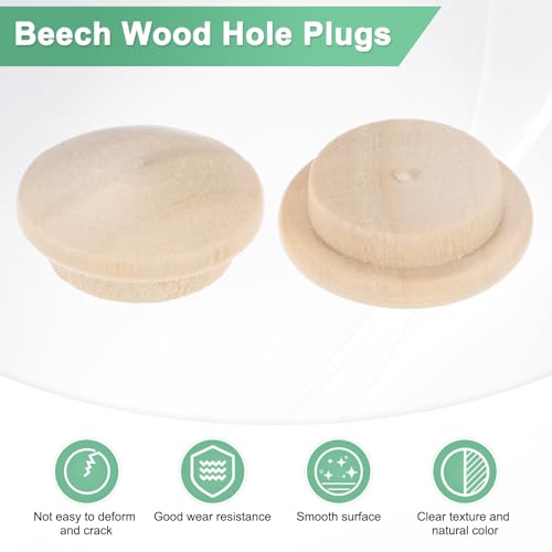 M METERXITY 50-Pack Wood Plugs for Screw Holes, 20 x 15mm Beech Button Wood Top Plugs for Furniture/Stair/Chair/Craft, Flat Head Decorative Wooden Cover - size: 20x15mm
