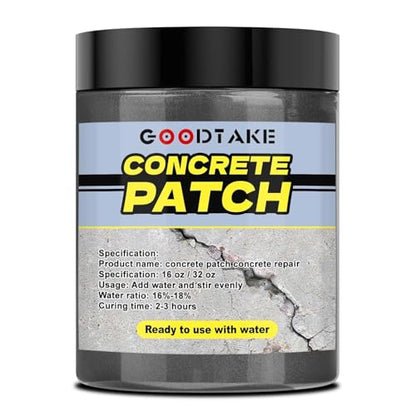 GOODTAKE Concrete Repair - Permanent Crack & Hole Filler for Driveways, Sidewalks & Foundations | Heavy-Duty Patching Compound | Easy to Use & Durable Indoor Outdoor Solution (16 oz) - size: 16 oz