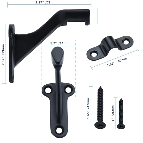 YANYUCB 3''Handrail Brackets,304 Stainless Steel Matte Black Handrail Stair Brackets,Heavy Duty Support Hardware for Stairways,Home or Office Staircase Hand Rail Bracket with Screws(3 Pack) - style: Matte Black