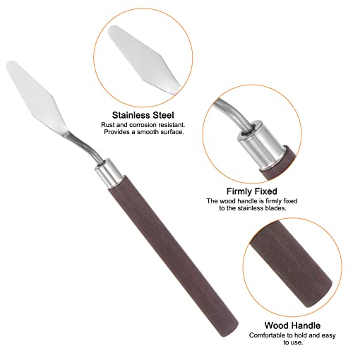 HARFINGTON 4pcs No.5 Palette Knives 14mm Width Stainless Steel Small Pointy Spatula Painting Pallet Knife with Wood Handle for Oil Acrylic Canvas Mixing Spreading, Red - size: 14mm