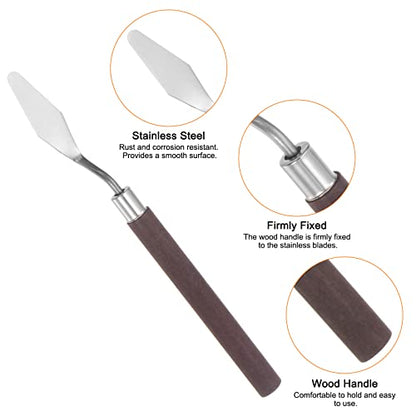 HARFINGTON 4pcs No.5 Palette Knives 14mm Width Stainless Steel Small Pointy Spatula Painting Pallet Knife with Wood Handle for Oil Acrylic Canvas Mixing Spreading, Red - size: 14mm