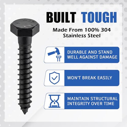 Zonon 50 Pcs 1/4" X 1-1/4" 304 Stainless Steel Lag Screw for Wood, Black - color: Black, size: 1/4" X 1-1/4"