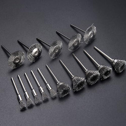 15 Pieces Stainless Steel Wire Brushes, Wire Brush Wheel, Steel Wire Polishing Wheel Kits for Dremel Rotary Tools (1/8 Inch Mandrel) - color: silver