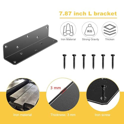 8" x 2" x 2" L Brackets Heavy Duty, Large Iron Corner Bracket Metal Joint, Thickness 3mm Including Screws, for Wooden Bookshelf Furniture Cabinet (Black-4PCS) - size: 8" x 2" x 2" - 4pcs - Black