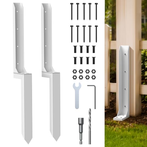 Fence Post Repair Kit for Leaning Fences, No-Dig, White, 2-Pack - color: White