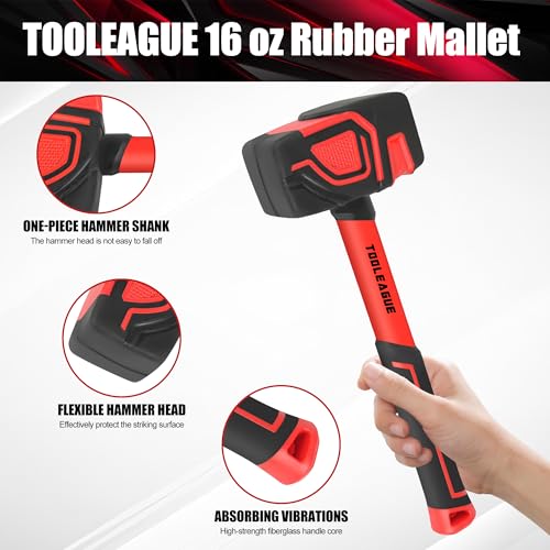 TOOLEAGUE 2Pcs Hammer Set,16oz Rubber Mallet&35mm Double-Faced Soft Mallet - size: 2pcs