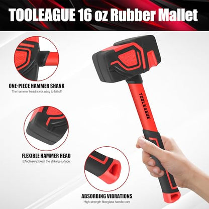 TOOLEAGUE 2Pcs Hammer Set,16oz Rubber Mallet&35mm Double-Faced Soft Mallet - size: 2pcs