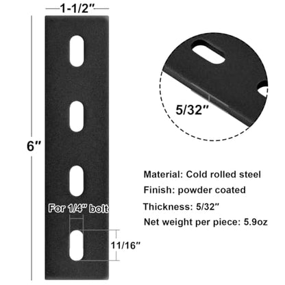 10 Pack Flat Mending Plates, Slots for 1/4" Bolts,5/32" Thick - size: 6" x 1-1/2"