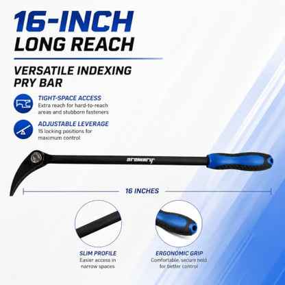 16 Inch Indexing Pry Bar, 15-Position Adjustable Cr-V Indexable Prybar Tool - size: 16 Inch