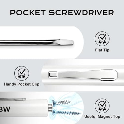 12 Pcs White Pocket Screwdriver Magnetic Mini Slotted Flathead - color: White