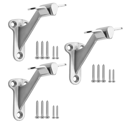 YANYUCB 3''Handrail Brackets,304 Stainless Steel Handrail Stair Brackets,Heavy Duty Support Hardware for Stairways,Home or Office Staircase Hand Rail Bracket with Screws(3 Pack) - style: Polished Silver