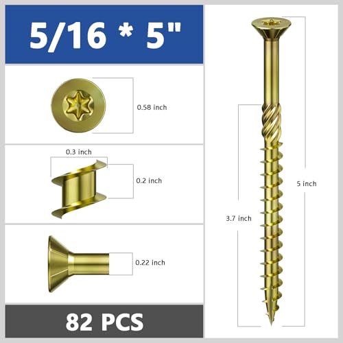 Wensilon 5/16 * 5" Yellow Zinc Deck Screws 82pcs 5lbs 8x125mm - color: Yellow, size: 5/16*5"