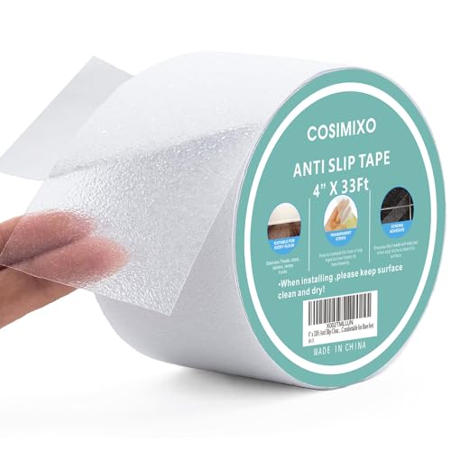COSIMIXO 4" x 33Ft Clear Anti Slip Tape Waterprooft, Non-Slip Stair Treads Tape Traction, Boats, Stairs, Transparent, Soft, Comfortable for Bare feet - size: 4" x 33Ft