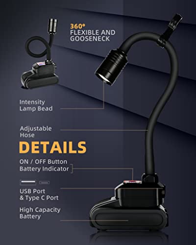Favorlite Rechargeable Gooseneck Work Light, 2000LM Magnetic Flexible Lamp