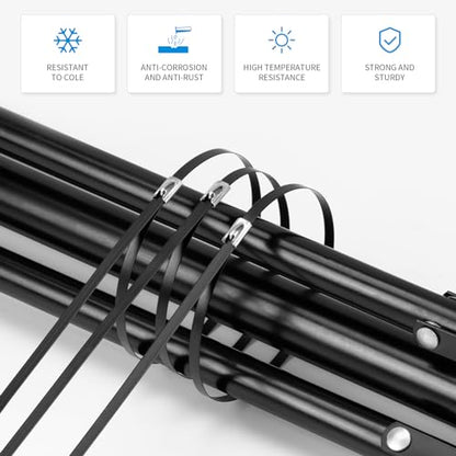 Armpow Metal Zip Ties Black 20 inch 290LB 50pcs Heavy Duty 304 Stainless Steel Epoxy Coated Locking Cable Exhaust Wrap Multi Purpose Binding for Machinery, Vehicles, Farms, Cables, Pipes,Fence - size: 20 inch