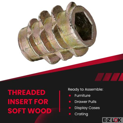 E-Z LOK Knife Thread Insert for Soft Wood, Hex Flush, 10-32, 13mm, 50 ct - size: #10-32 Internal Threads, 0.512" Length