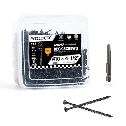 WELLOCKS #10 x 4-1/2 in Black Deck Screws, 5.2 lbs with T25 Bit - size: #10×4-1/2", style: 5.2LBS Black