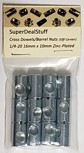 (12) Cross Dowels/Barrel Nuts - 1/4-20 16mm X 10mm Zinc-Plated Off-Centered CNC