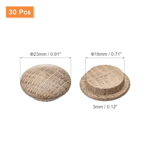 uxcell Wood Plugs, 30Pcs 23 x 18 mm - Red Oak Wood Button Top Plugs, Screw Hole Covers, Decorative Wooden Cover for Stair Chair Craft Furniture Woodworking - size: 23x18mm