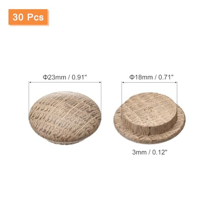 uxcell Wood Plugs, 30Pcs 23 x 18 mm - Red Oak Wood Button Top Plugs, Screw Hole Covers, Decorative Wooden Cover for Stair Chair Craft Furniture Woodworking - size: 23x18mm