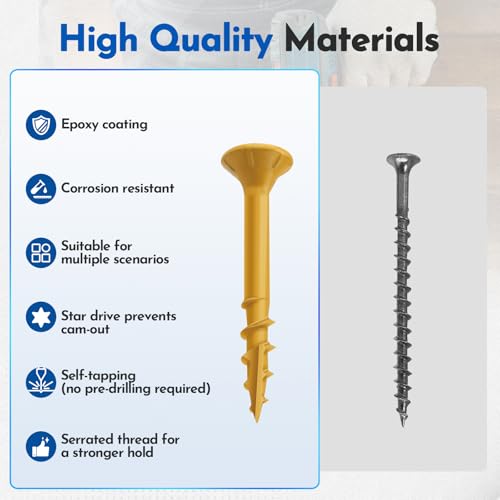 #8 x 1-1/4" Deck Screws Wood Screws, Torx Flat-Head Exterior Screws, T25 Star Bit Included(880PCS 5LB Box) - size: #8x1-1/4"
