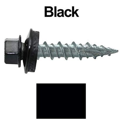 10 x 1 Black Metal Roofing Screws - Hex Washer Head- Self-Starting/Tapping - EPDM Washer. 1 Bag - 250 Screws - color: BLACK, size: 1"