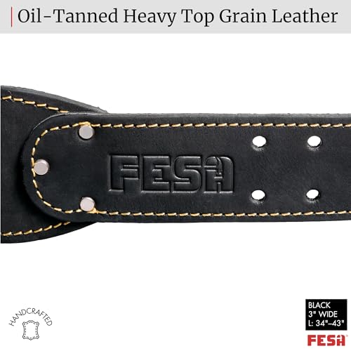 FESA Men's Leather Tool Belt - Handcrafted Top Grain Leather Tool Pouch Belt for Carpenters & Other Trade Professionals - color: Black - 3" Wide - L