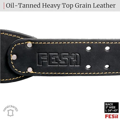 FESA Men's Leather Tool Belt - Handcrafted Top Grain Leather Tool Pouch Belt for Carpenters & Other Trade Professionals - color: Black - 3" Wide - L