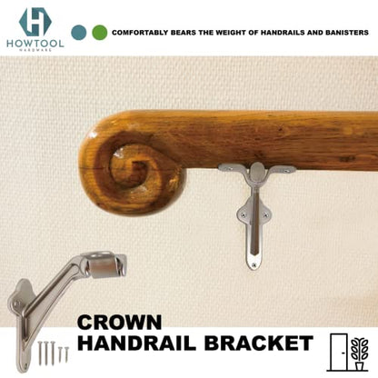 Commercial Grade Handrail Bracket Wall Mounted Satin Nickel, 3 Pack | HOWTOOL