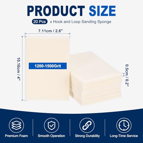 20Pcs 1200-1500Grit Sanding Sponges, 4x2.8In Hook & Loop White - size: 1200-1500 Grit