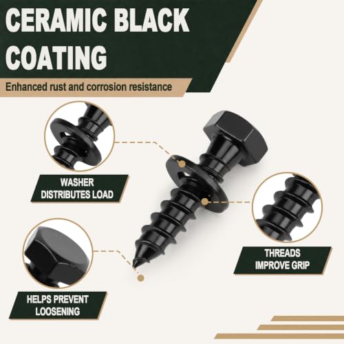 Hicarer 1/2" X 2" 80 Set Lag Bolts Kit for Wood Black Ceramic Hex Head - size: 1/2" X 2"
