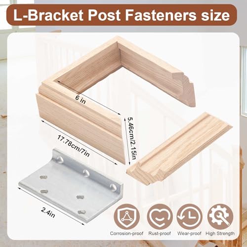 Blulu 2 Set 6" Newel Post Mounting Kit 8 Pcs L Bracket Post Fasteners with 8 Pcs Maple Wood Skirt Trim and Screws for Square Newels Fastening Handrails Railings Balustrades to Stairs and Floors - size: 6 Inch
