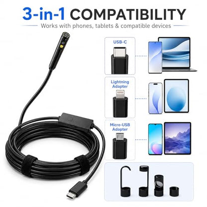 Phone Endoscope Camera with Light for iPhone and Android, 1920P Borescope - size: 10m / 32.8FT