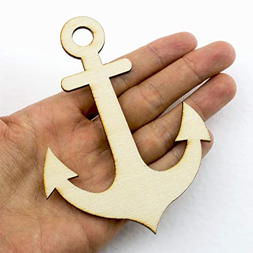 Summer-Ray 20pcs Laser Cut Wooden Veneer Anchor 4" Scrapbooking Embellishment - color: Natural, size: 4 inches