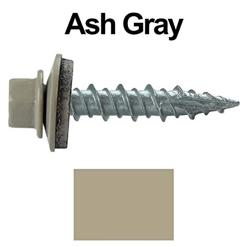 10 x 1 ASH Gray Metal Roofing Screws - Hex Washer Head- Self-Starting/Tapping - EPDM Washer. 1 Bag - 250 Screws - color: ASH GRAY, size: 1"