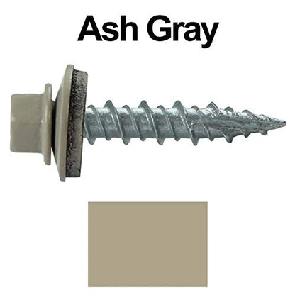10 x 1 ASH Gray Metal Roofing Screws - Hex Washer Head- Self-Starting/Tapping - EPDM Washer. 1 Bag - 250 Screws - color: ASH GRAY, size: 1"