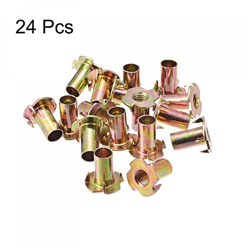uxcell M10x24mm T-Nuts 4 Pronged Tee Nut Carbon Steel Threaded Inserts for Wood 24pcs - size: M10x24mm
