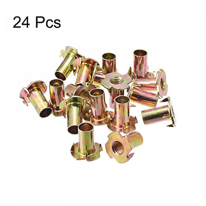 uxcell M10x24mm T-Nuts 4 Pronged Tee Nut Carbon Steel Threaded Inserts for Wood 24pcs - size: M10x24mm