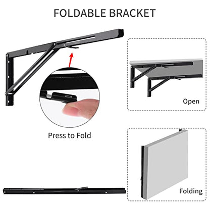 YUMORE 22 Inch Folding Shelf Bracket, Heavy Duty L Bracket, Black, 2 Pack - color: Black, size: 22 Inch