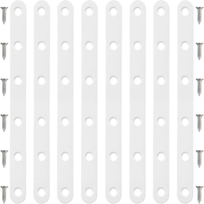 8 Pack White Flat Brackets, 8 Inch Straight Brace Mending Plate with Screws - size: 8 Pcs/ 8” x 0.8”