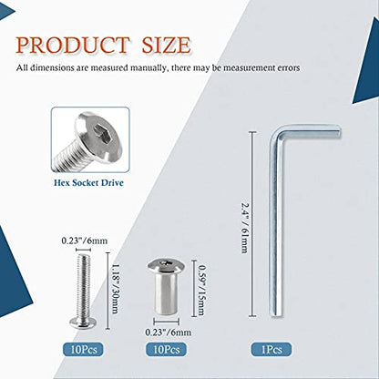M6x30mm Hex Drive Socket Cap Bolt, Silver, 10 Pair (20 Piece) - color: Silver, size: M6x30mm